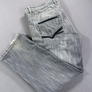 Jordan Craig Jeans Men 44x32 Gray Slim Fit Distress Denim Baggy Y2K embroidered